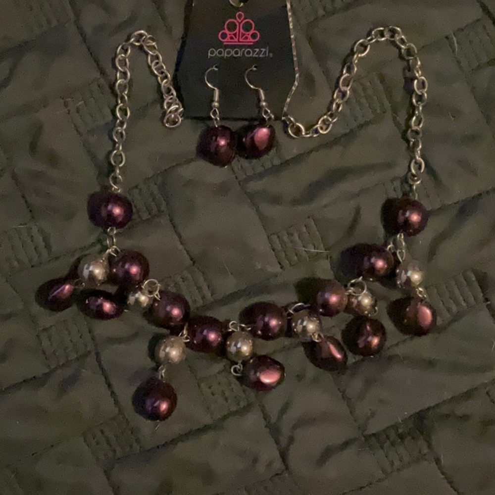 Purple ball necklace with earrings